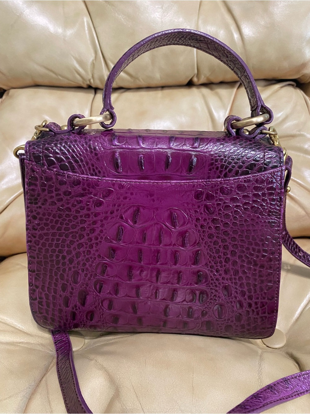 Rare Brahmin DARK IRIS Purple Double Rose Charm Fob Tassel & crossbody Vintage - Picture 6 of 16